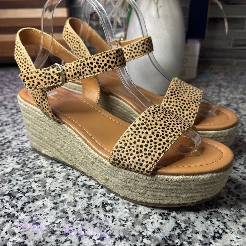 J.Crew | NWOB Platform Espadrille Sandals Leopard-print Calf Hair Size 9